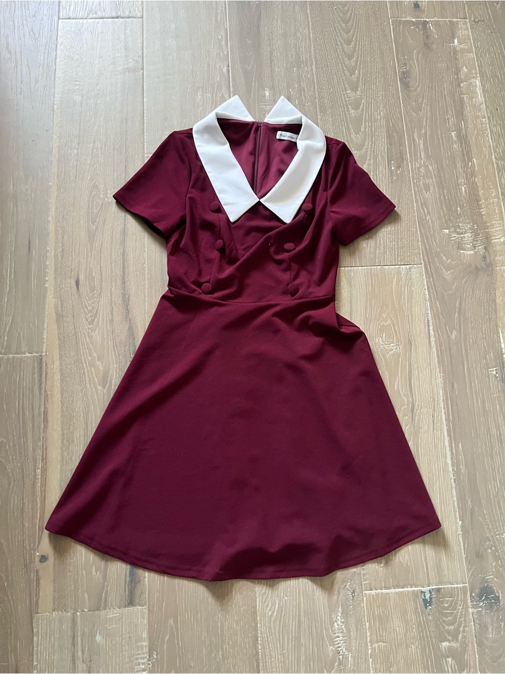 Women's Burgundy Dress with White Collar Small